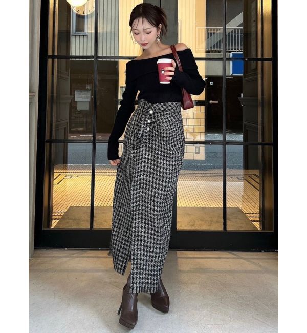 RESEXXY「パールボタンツイードラップスカート」|スカート|