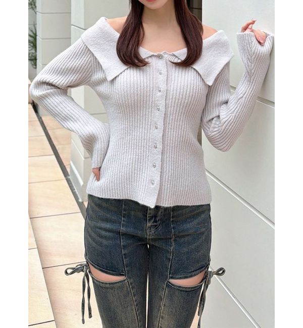 RESEXXY「ビッグカラーニットトップス」|ニット・セーター|グレー