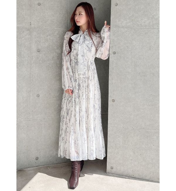 MERCURYDUO「花柄プリーツティアードワンピース」|ワンピース|