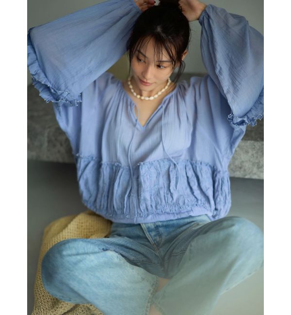 Ungrid「ビーズデザインスリーブボリュームブラウス」|シャツ・ブラウス|ブルー