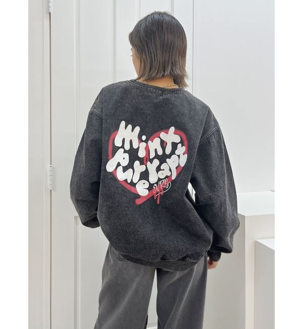 EVRIS「HEART PRINT DENIMトップス」|スウェット・ジャージ|ブラック
