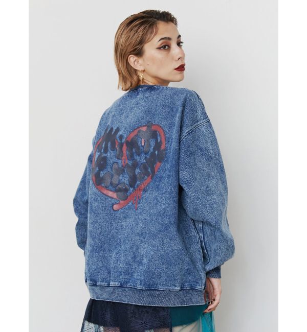 EVRIS「HEART PRINT DENIMトップス」|スウェット・ジャージ|
