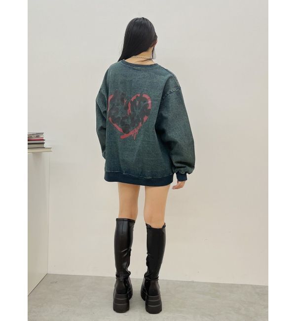 EVRIS「HEART PRINT DENIMトップス」|スウェット・ジャージ|