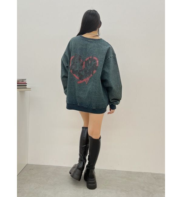 EVRIS「HEART PRINT DENIMトップス」|スウェット・ジャージ|