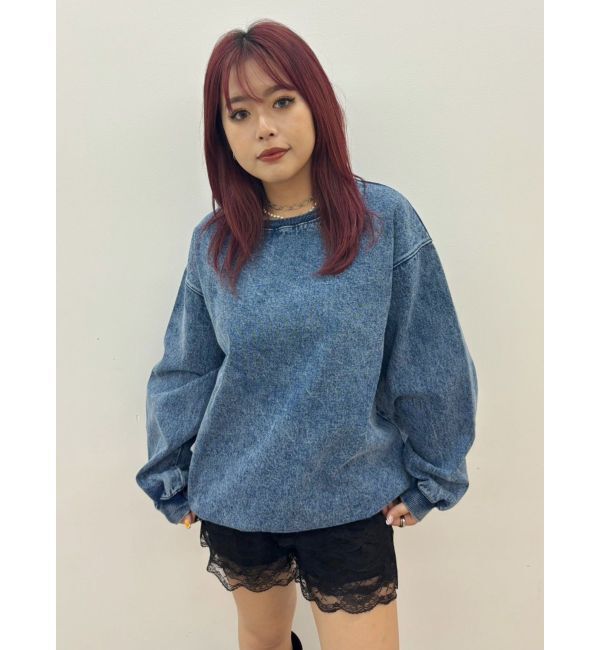 EVRIS「HEART PRINT DENIMトップス」|スウェット・ジャージ|