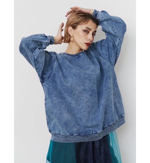 EVRIS「HEART PRINT DENIMトップス」|スウェット・ジャージ|