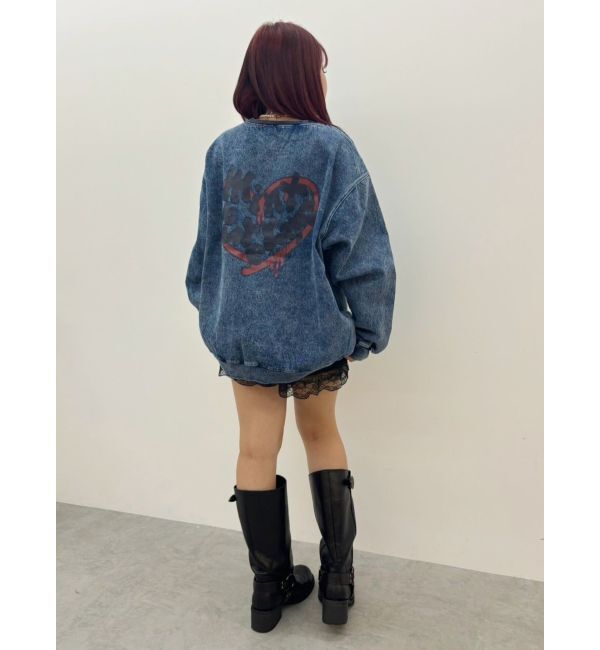EVRIS「HEART PRINT DENIMトップス」|スウェット・ジャージ|
