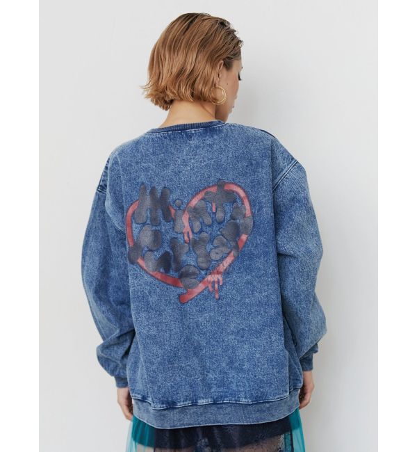 EVRIS「HEART PRINT DENIMトップス」|スウェット・ジャージ|