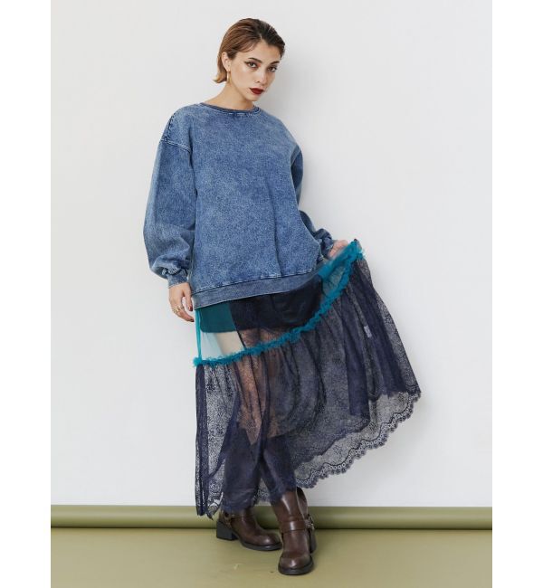 EVRIS「HEART PRINT DENIMトップス」|スウェット・ジャージ|