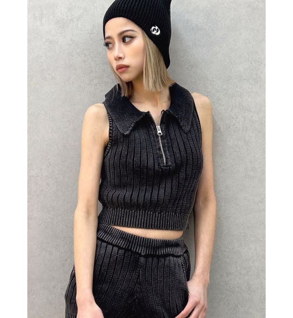 GYDA「ハーフZIPノースリブリーチポロニットトップス」|ニット・セーター|