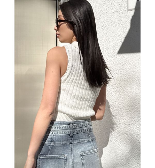 GYDA「ハーフZIPノースリブリーチポロニットトップス」|ニット・セーター|