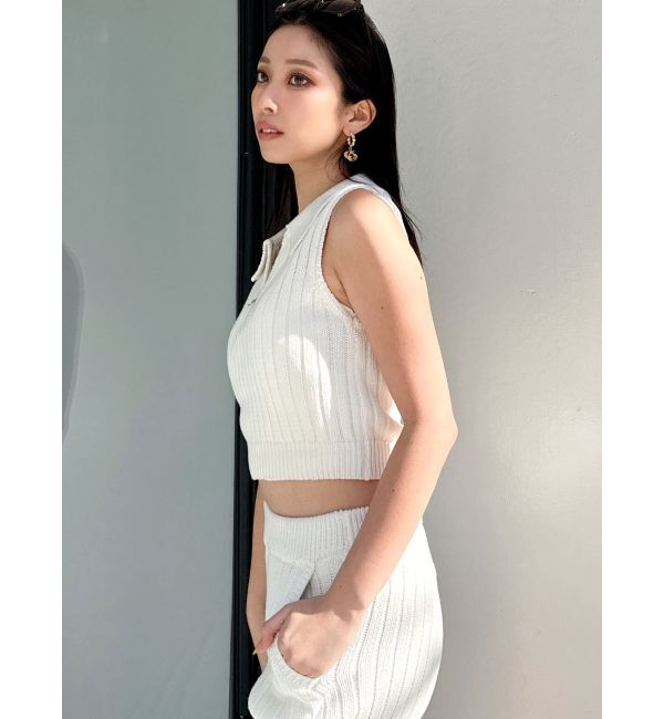 GYDA「ハーフZIPノースリブリーチポロニットトップス」|ニット・セーター|