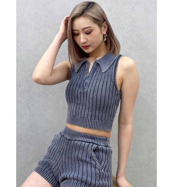 GYDA「ハーフZIPノースリブリーチポロニットトップス」|ニット・セーター|