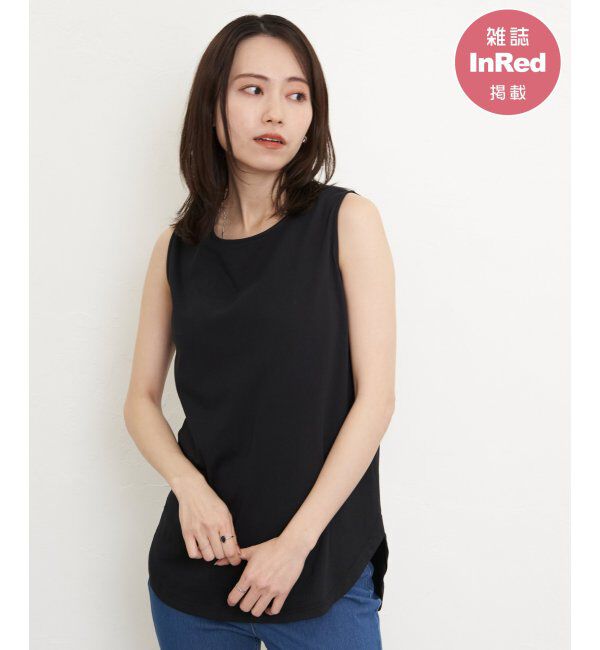ikka「【雑誌InRed5月号掲載】コットンUSA裾ラウンドノースリプルオーバー」|タンクトップ|ブラック