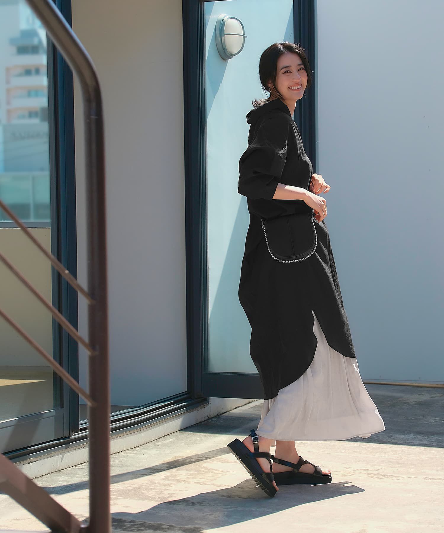 STYLE DELI「微シアー＆微光沢シワ加工シャツワンピース」|ワンピース|