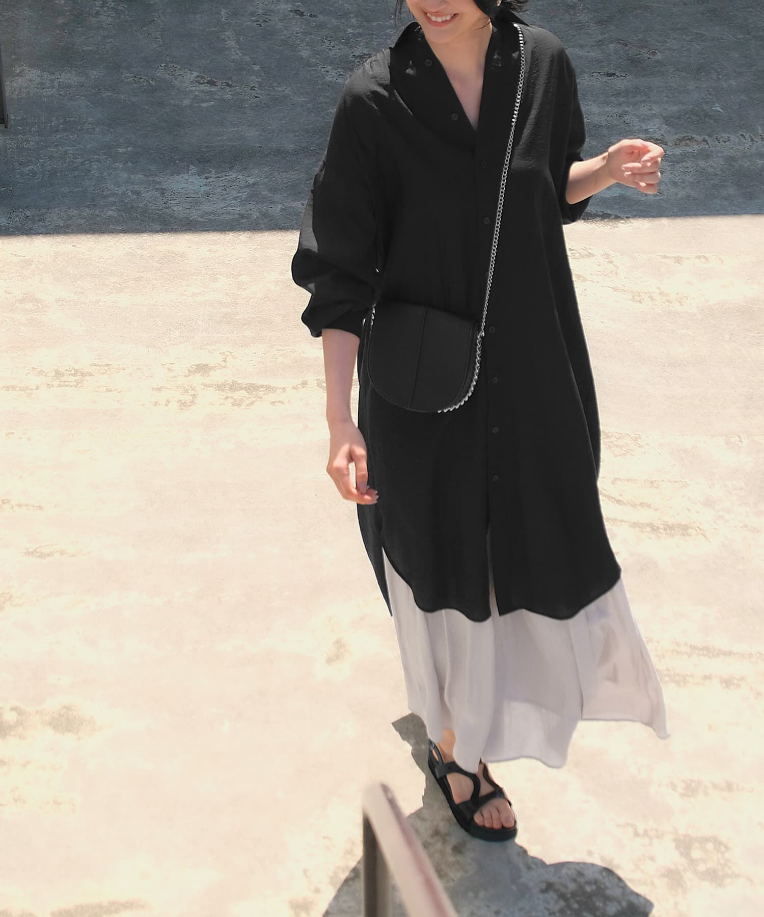 STYLE DELI「微シアー＆微光沢シワ加工シャツワンピース」|ワンピース|