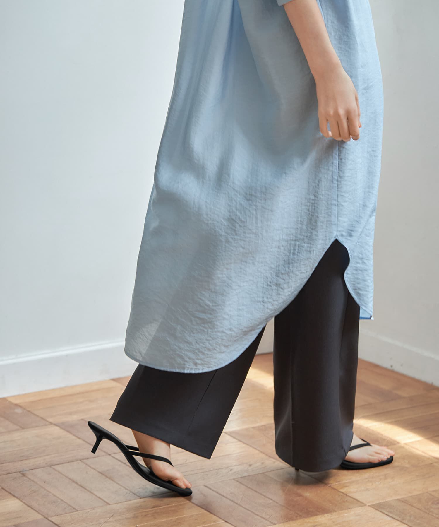 STYLE DELI「微シアー＆微光沢シワ加工シャツワンピース」|ワンピース|