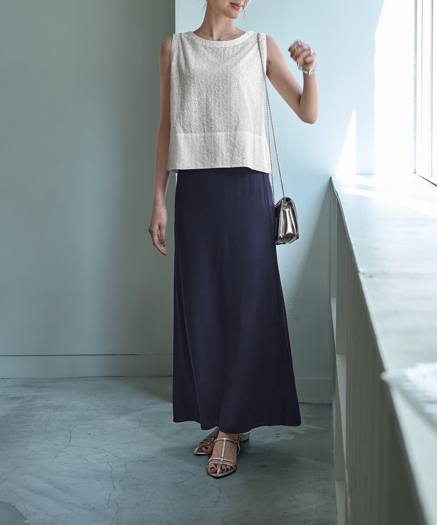 STYLE DELI「薄手なセンシュアルロング丈スカート」|スカート|ネイビー