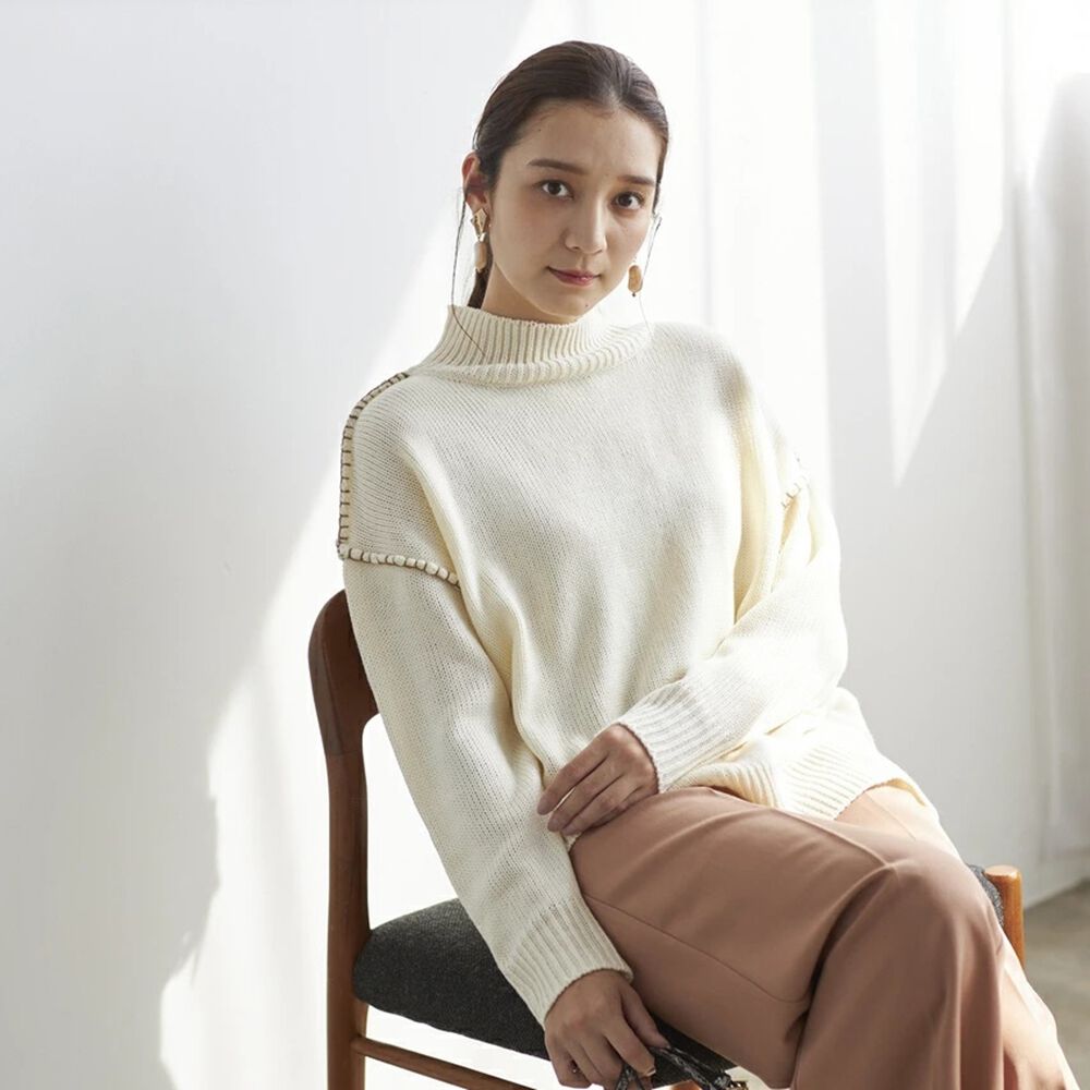 BACKYARD FAMILY「ニット レディース きれいめ 通販 セーター タートルネックセーター プルオーバー 長袖」|ニット・セーター|ホワイト1