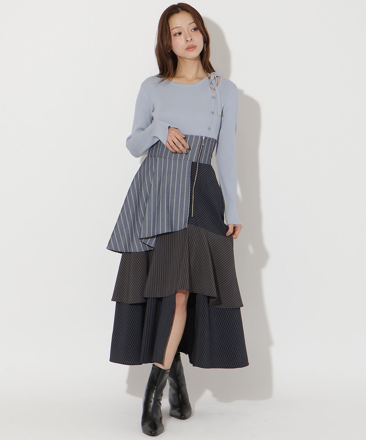 アンドクチュール「ストライプパッチワークスカート」|フレア|