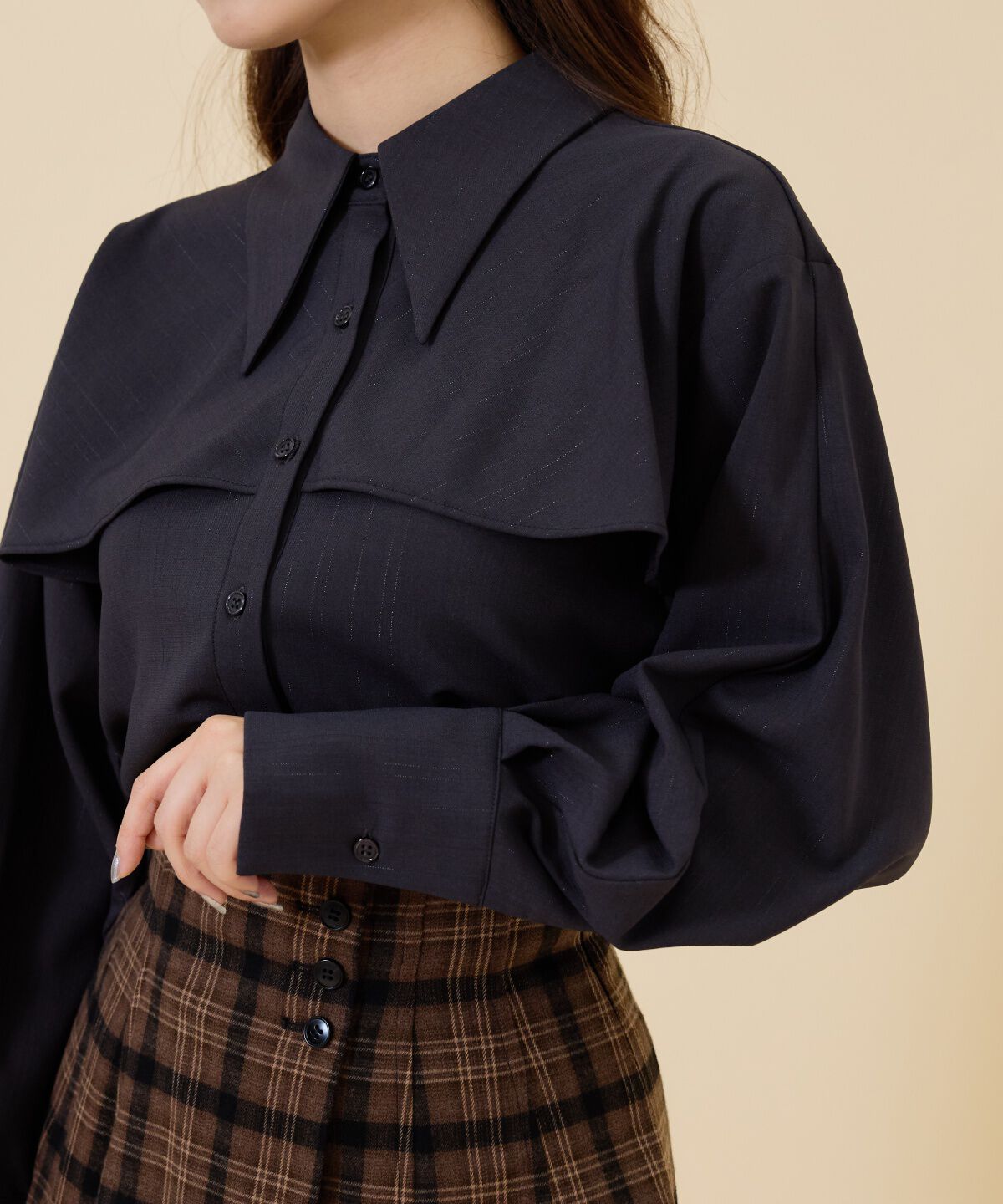 REDYAZEL「シャドーストライプケープシャツ」|シャツ・ブラウス|