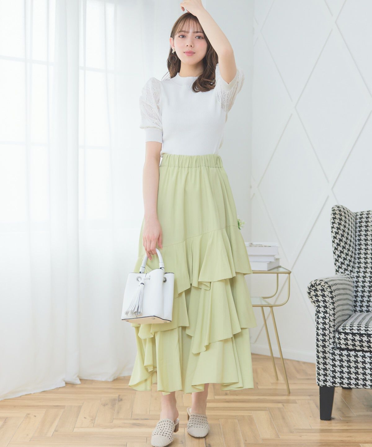 WILLSELECTION「ティアードロングスカート」|スカート|グリーン