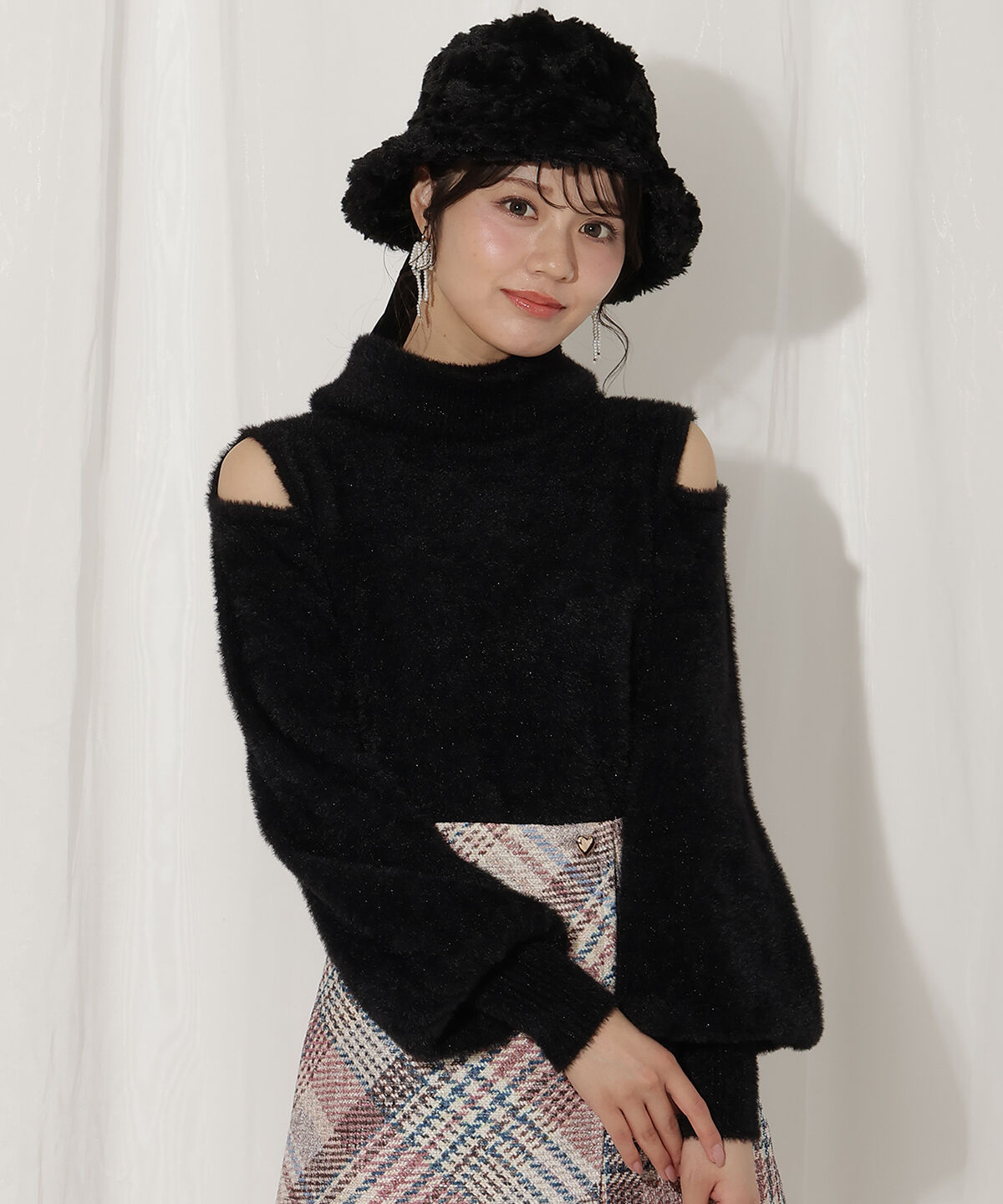 WILLSELECTION「ショルダースリットオフタートルフェザーニット」|ニット・セーター|ブラック