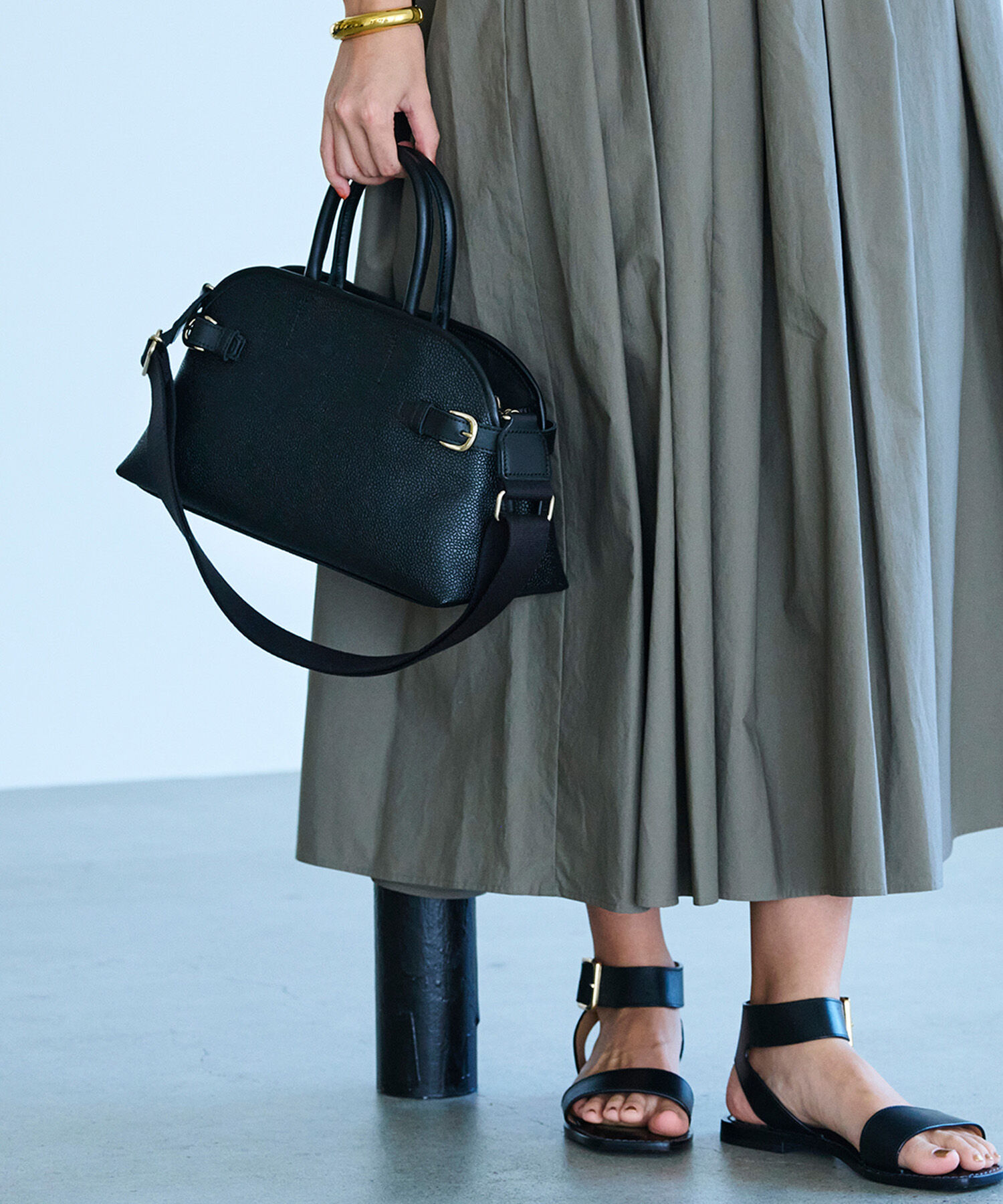 TOPKAPI BREATH「【Breath TOPKAPI】SCOTCH GRAIN スコッチグレイン ベルトデザイン ショルダー付き ミニトート バッグ」|トートバッグ|ブラック