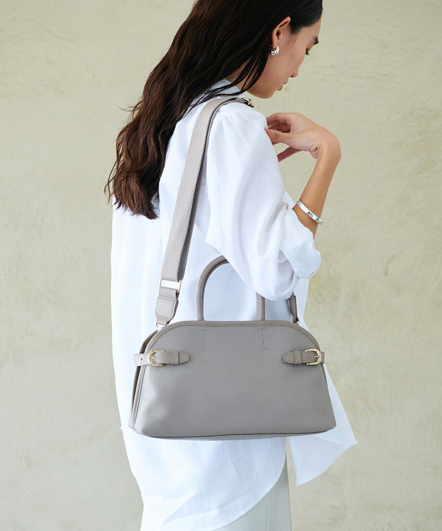 TOPKAPI BREATH「【Breath TOPKAPI】SCOTCH GRAIN スコッチグレイン ベルトデザイン ショルダー付き ミニトート バッグ」|トートバッグ|グレージュ