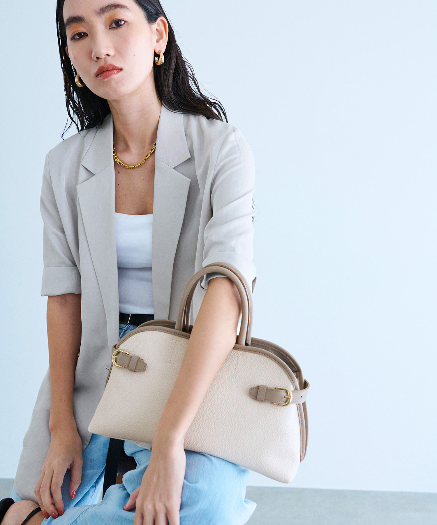 TOPKAPI BREATH「【Breath TOPKAPI】SCOTCH GRAIN スコッチグレイン ベルトデザイン ショルダー付き ミニトート バッグ」|トートバッグ|クリーム