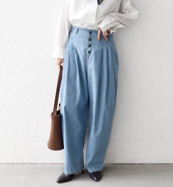 SHIPS any「《予約》SHIPS any:〈洗濯機可能〉ライト デニム バレル タック パンツ」|デニム|