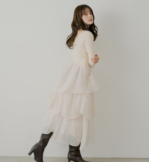  「【SALON by Chico】タックチュールドッキングロングワンピース」|ワンピース|