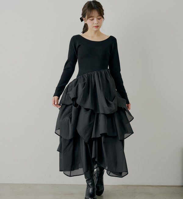  「【SALON by Chico】タックチュールドッキングロングワンピース」|ワンピース|