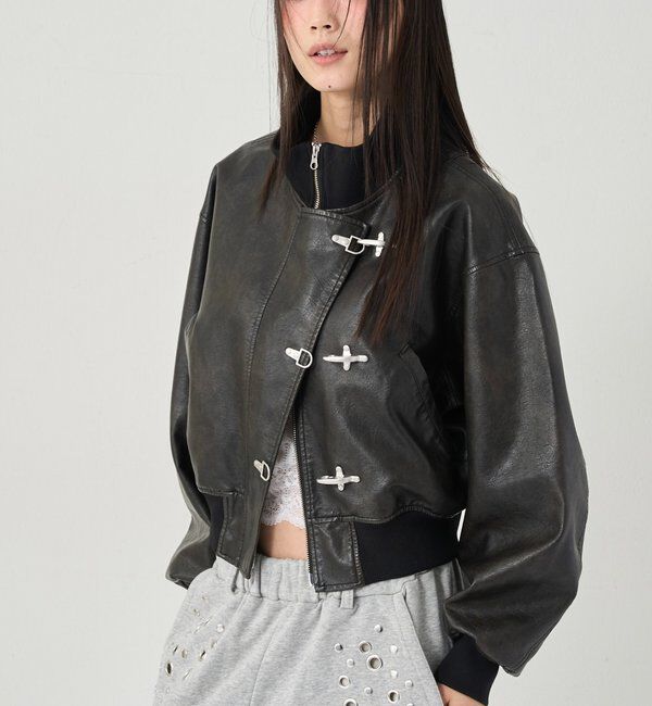  「FIREMAN SHORT BLOUSON(LEATHER/DENIM)」|ブルゾン・スタジャン|ブラック