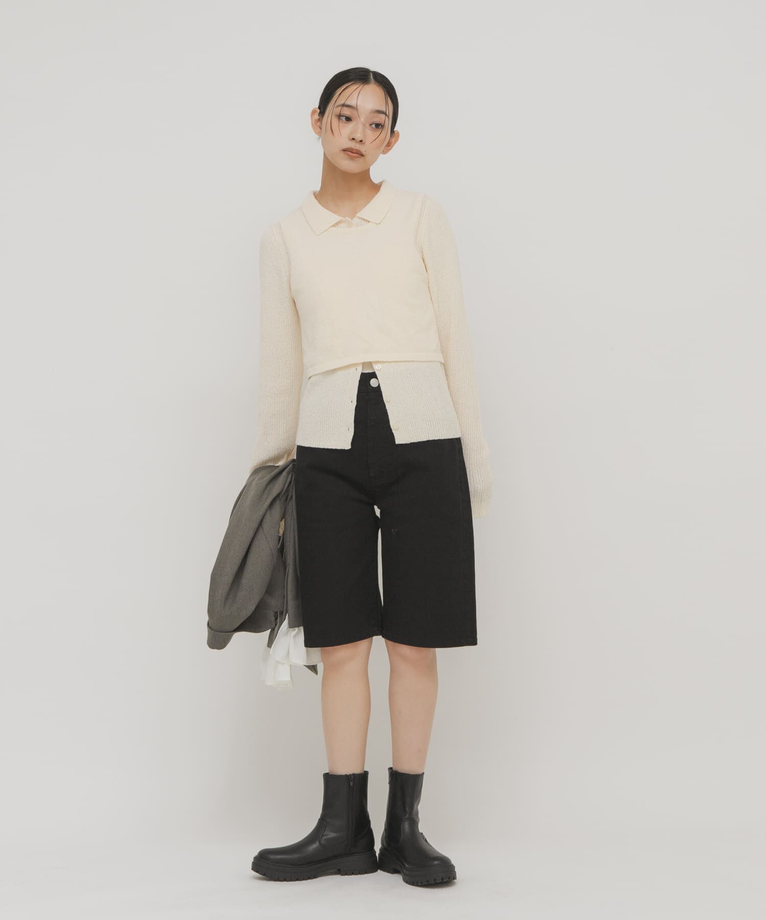  「『一部WEB限定カラー』ミニブークレレイヤードニットシャツ」|ニット・セーター|
