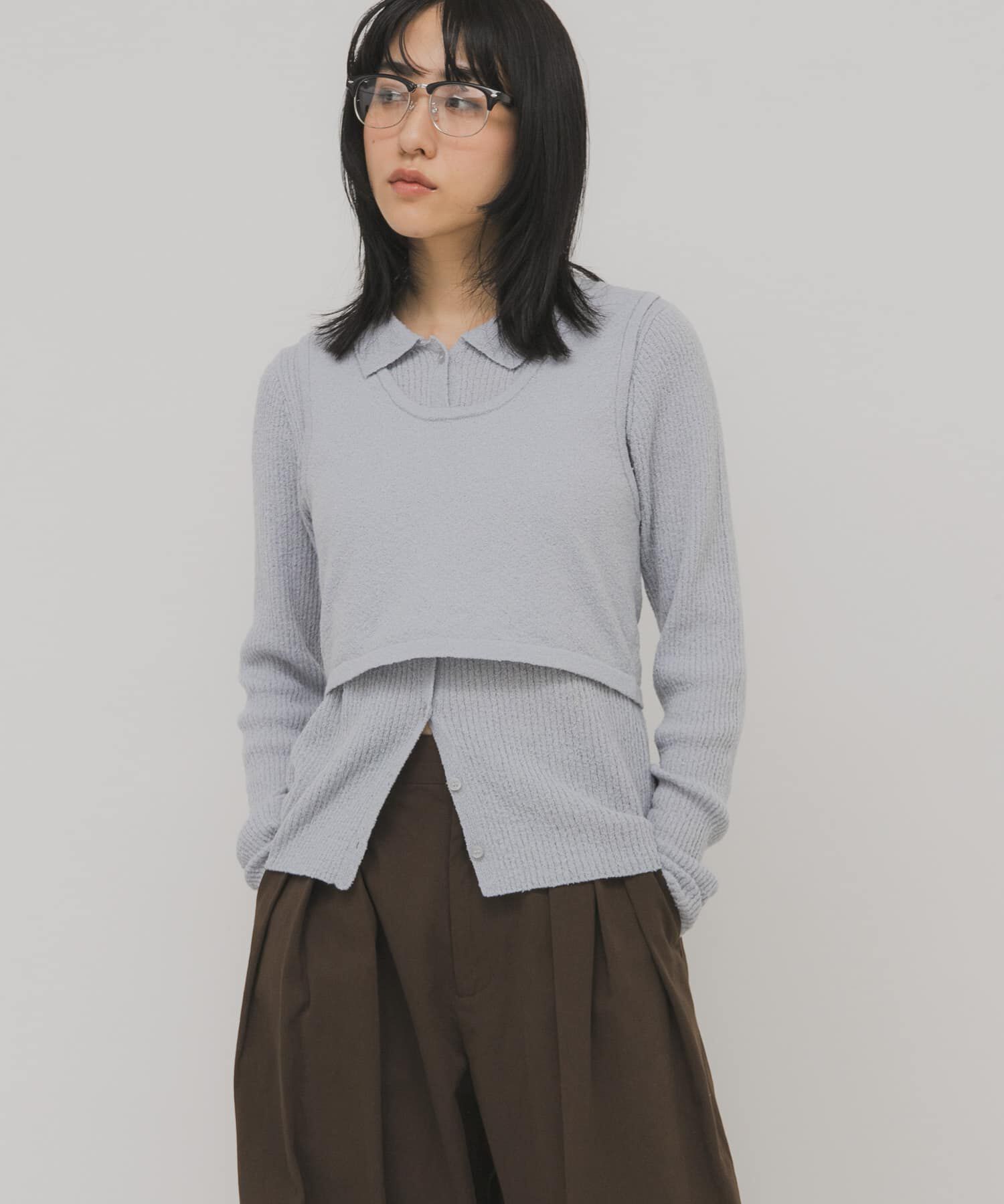  「『一部WEB限定カラー』ミニブークレレイヤードニットシャツ」|ニット・セーター|