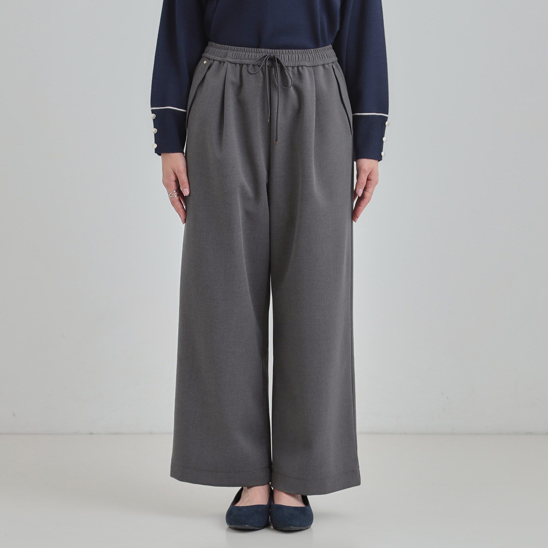 SHOO･LA･RUE「【S-LL】風を通しにくい フラップイージーワイドパンツ」|その他|