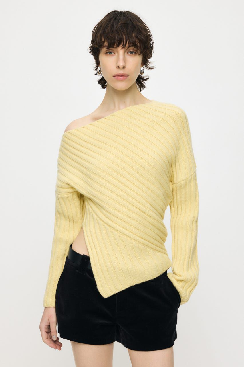 MOUSSY「ASYMMETRY RIB ニット」|ニット・セーター|L/YEL1