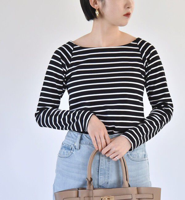 quaranciel「quaranciel:〈洗濯機可能〉ラウンドネック ボーダー カットソー」|Tシャツ・カットソー|ブラック