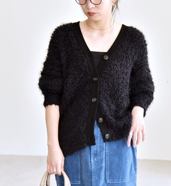 quaranciel「quaranciel:〈手洗い可能〉ネップツイード Vネック ニット カーディガン」|カーディガン|