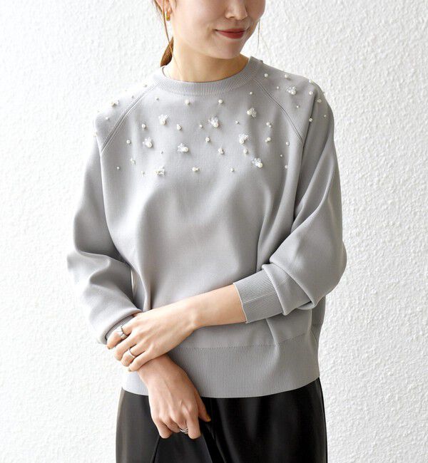 SHIPS any「SHIPS any:〈手洗い可能〉パールモチーフ ビジュー クルーネック ニット」|ニット・セーター|