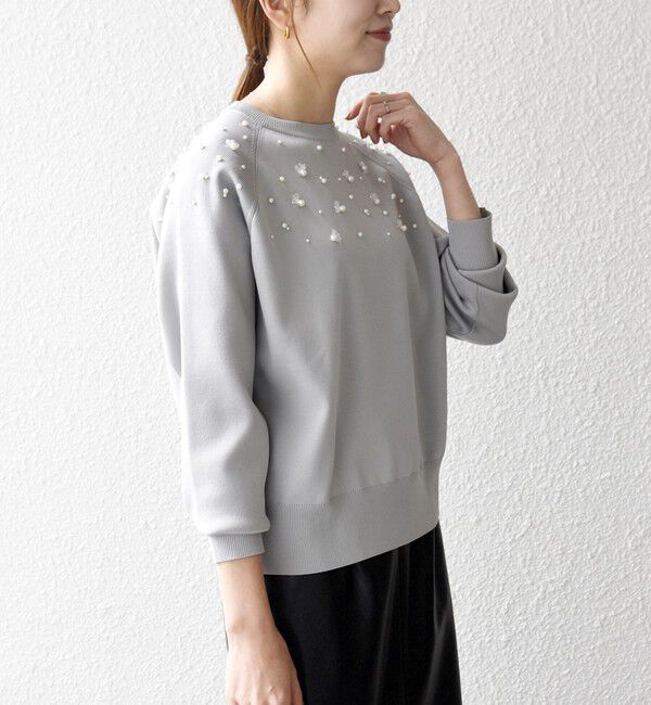 SHIPS any「SHIPS any:〈手洗い可能〉パールモチーフ ビジュー クルーネック ニット」|ニット・セーター|