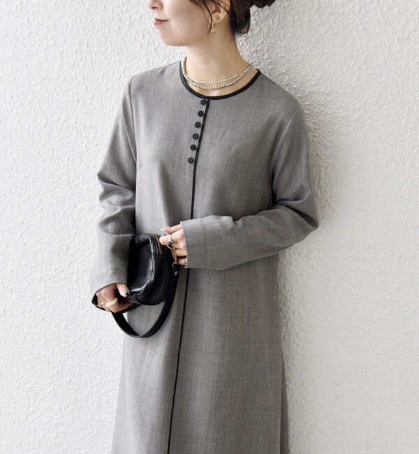 SHIPS any「SHIPS any: ウーステッド パイピング ボタン ロングスリーブ フレア ワンピース」|ワンピース|