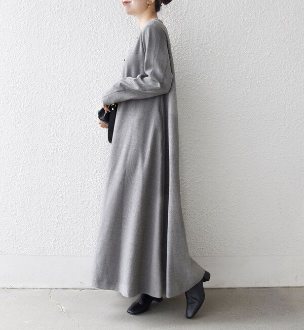 SHIPS any「SHIPS any: ウーステッド パイピング ボタン ロングスリーブ フレア ワンピース」|ワンピース|