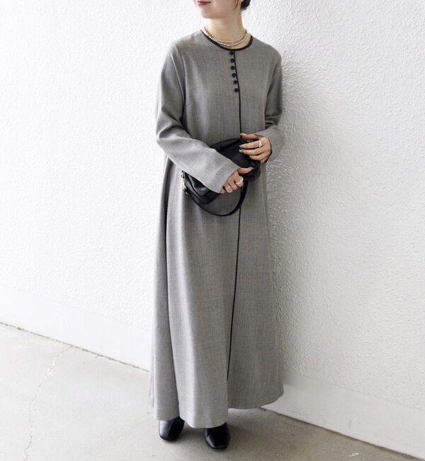 SHIPS any「SHIPS any: ウーステッド パイピング ボタン ロングスリーブ フレア ワンピース」|ワンピース|