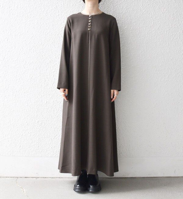 SHIPS any「SHIPS any: ウーステッド パイピング ボタン ロングスリーブ フレア ワンピース」|ワンピース|