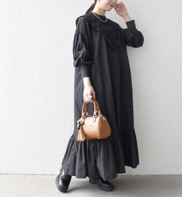 SHIPS any「bon_meur:〈洗濯機可能〉レース ビッグカラー ギャザー パフ シャツワンピース」|ワンピース|