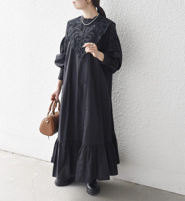 SHIPS any「bon_meur:〈洗濯機可能〉レース ビッグカラー ギャザー パフ シャツワンピース」|ワンピース|