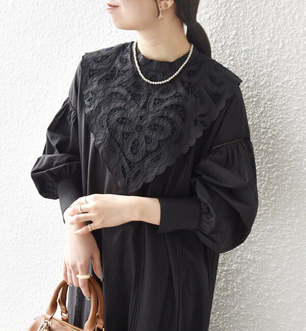 SHIPS any「bon_meur:〈洗濯機可能〉レース ビッグカラー ギャザー パフ シャツワンピース」|ワンピース|