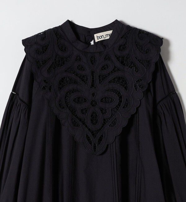 SHIPS any「bon_meur:〈洗濯機可能〉レース ビッグカラー ギャザー パフ シャツワンピース」|ワンピース|